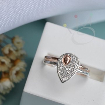 Anel Composio Cravejado com Ros Gold Gota M - Prata