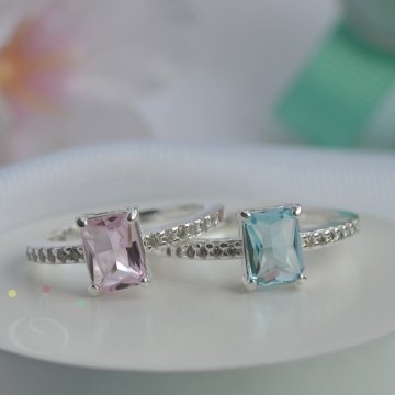 Anel Meia Aliança Solitário Retangular - Prata