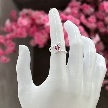 Anel Sakura Pink 2 Traos - Prata