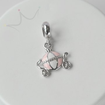 Berloque Carruagem Esmaltada Rosa - Prata