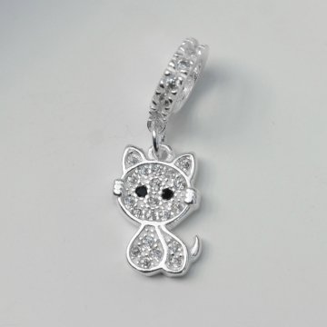 Berloque Cute Gatinho Cravejado - Prata