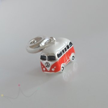 Berloque Kombi Vermelha e Branca - Prata