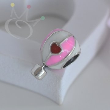 Berloque Separador Balão Esmaltado Coração - Prata