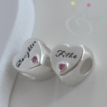 Berloque Separador Coração Filha - Prata