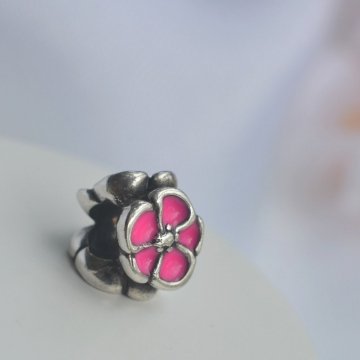 Berloque Separador Flores Pink - Prata