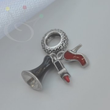 Berloque Vestido, Batom e Sapato - Prata