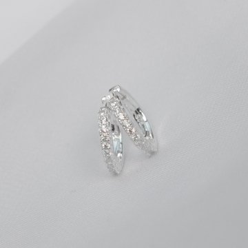 Brinco Argolinha Fina Cravejada 1cm - Prata