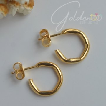 Brinco Argolinha Sextavada M - Semijoia