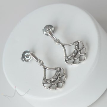 Brinco Babadinho Pendurado e Faixa Cravejada - Prata