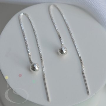 Brinco Bolinha Fio Passante - Prata