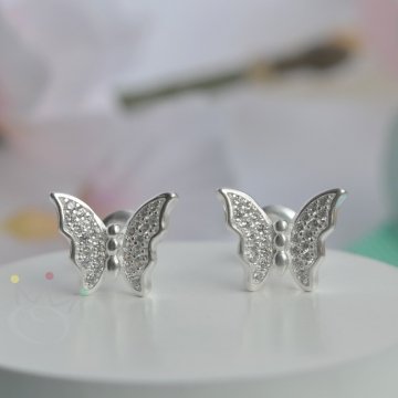 Brinco Borboleta Cravejada - Prata