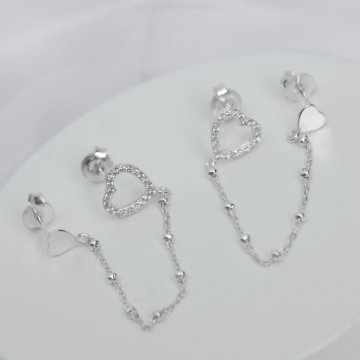 Brinco Earchain Coraes na Corrente de Bolinhas- Prata