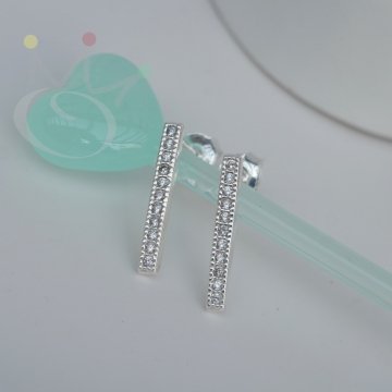 Brinco Haste Cravejada 17mm - Prata