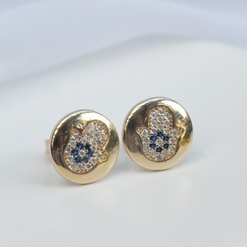 Brinco Medalinha Hamsa Proteção - Semijoia