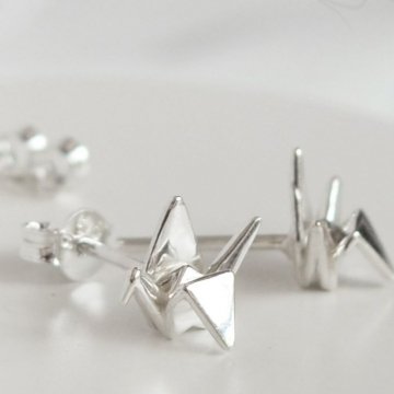 Brinco Origami Tsuru 3D - Prata