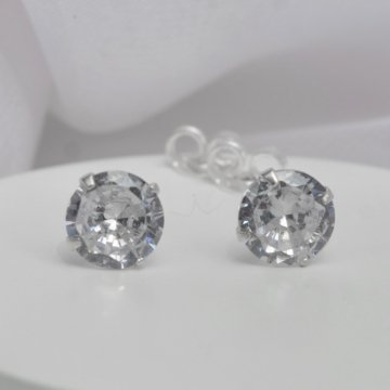 Brinco Ponto de Luz Zircônia - Cor Cristal (Tamanhos) - Prata