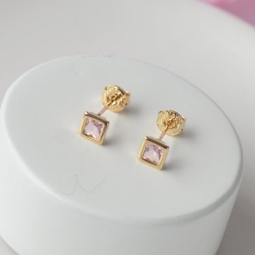 Brinco Quadrado Rosa- Semijoia