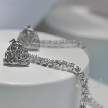 Brinco Rainbow Fio Riviera Coroa - Prata