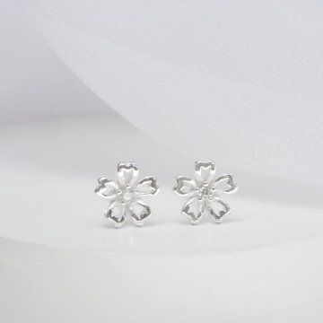 Brinco Sakura Miolo Cravejado P 5mm  - Prata