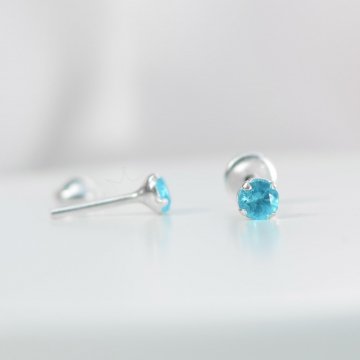 Brinco Tarracha Baby Pedrinha Azul - Prata