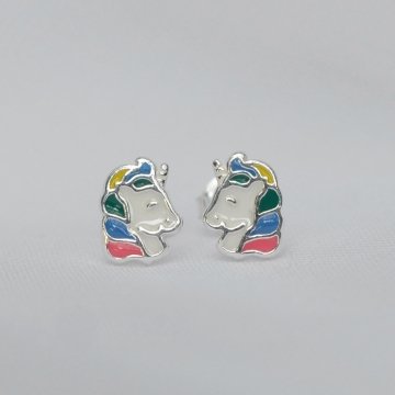 Brinco Unicornio Esmaltado - Prata