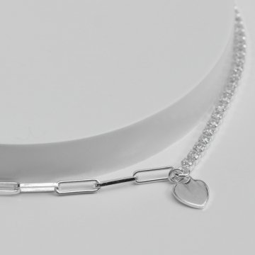 Choker Riviera e Elos Alongados Pingente Coração - Prata