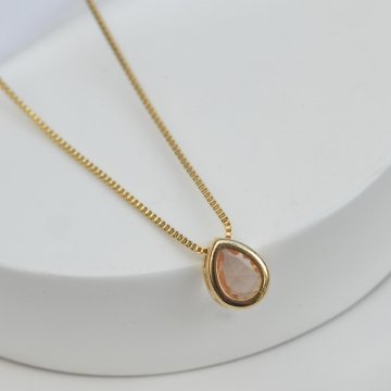 Colar Gota Zircnia Citrino- Semijoia