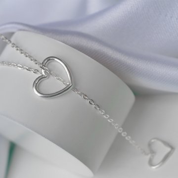 Colar Gravata 2 Corações - Prata