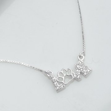 Colar LOVE Cravejado Patinha Vazada - Prata