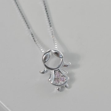 Colar Menina Cravejada Vestido Rosa - Prata