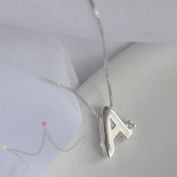 Colar Personalizado Letra Cravejada - Prata