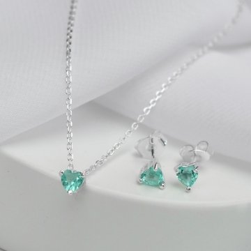 Conjunto Colar e Brincos Zircnia Corao Verde - Prata