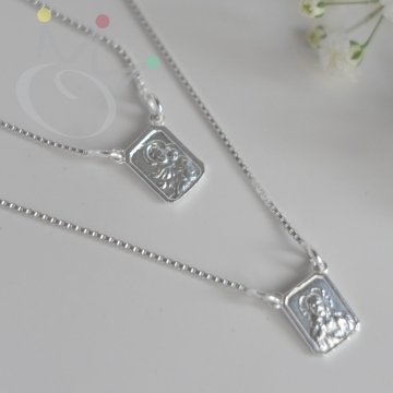 Escapulário Sagrado Coração e NSa Carmo PP 70cm - Prata