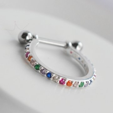 Piercing Conch Faixa Cravejada Zirconias Coloridas 15mm - Prata 925