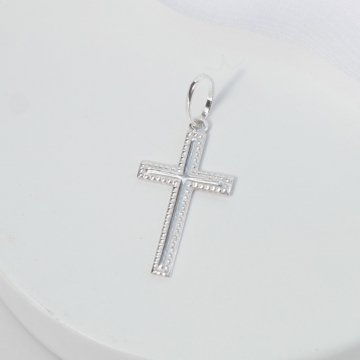 Pingente Cruz Lisa Moldura Pontilhada - Prata