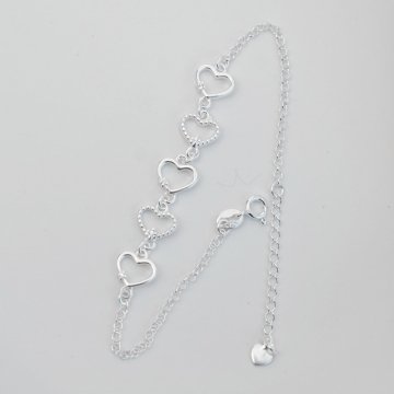 Pulseira Corações Vazados Pontinhos de Luz - Prata