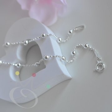 Pulseira Fio bolinhas e bola 3mm - Prata