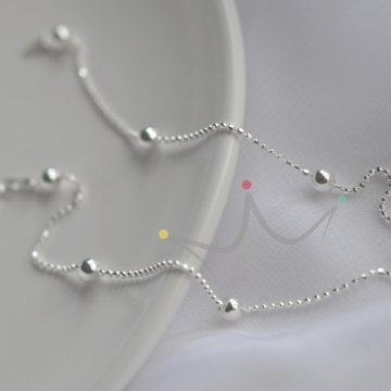 Tornozeleira Bolinhas diamantadas Esferas 3mm - Prata