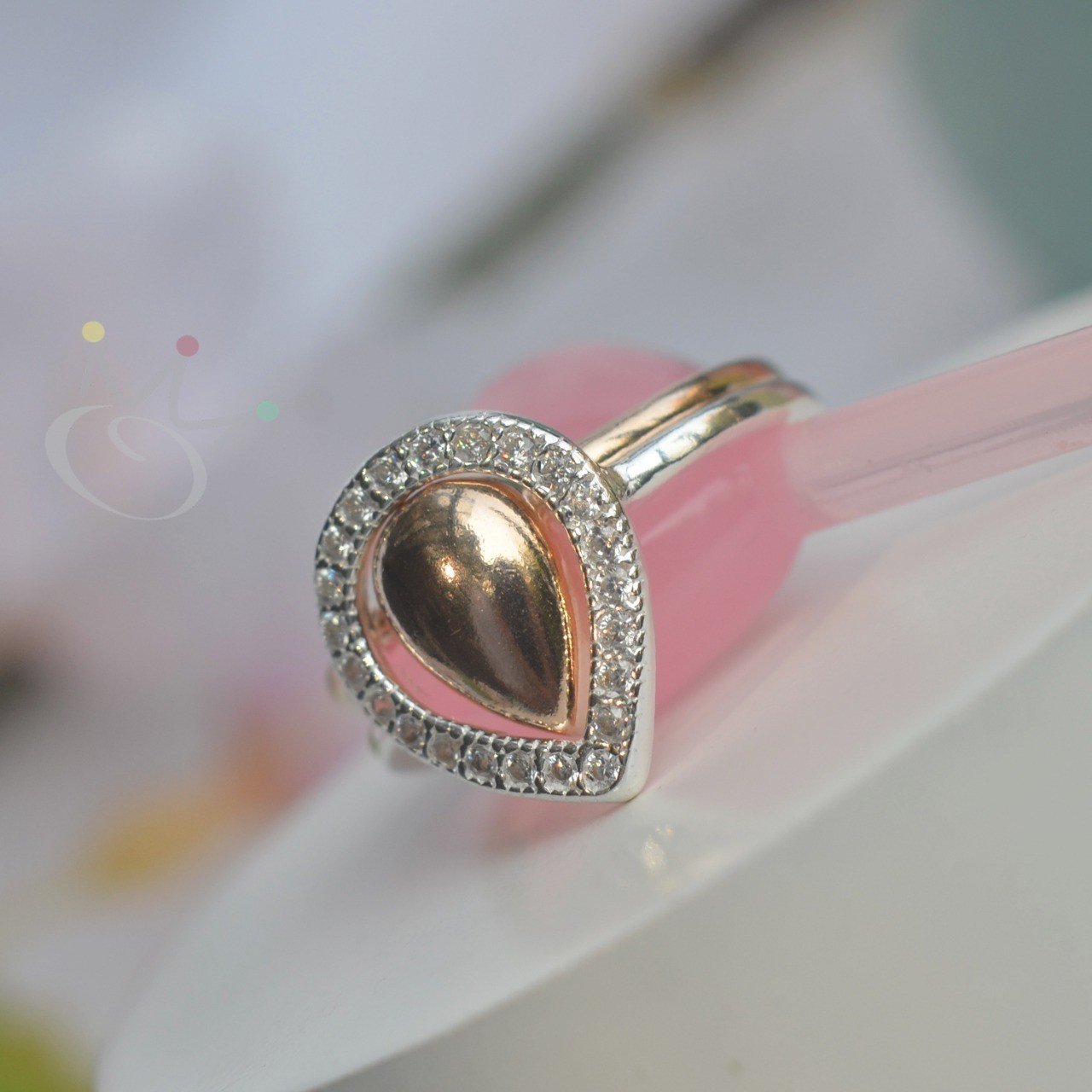 Anel Composio Cravejado com Ros Gold Gota G - Prata