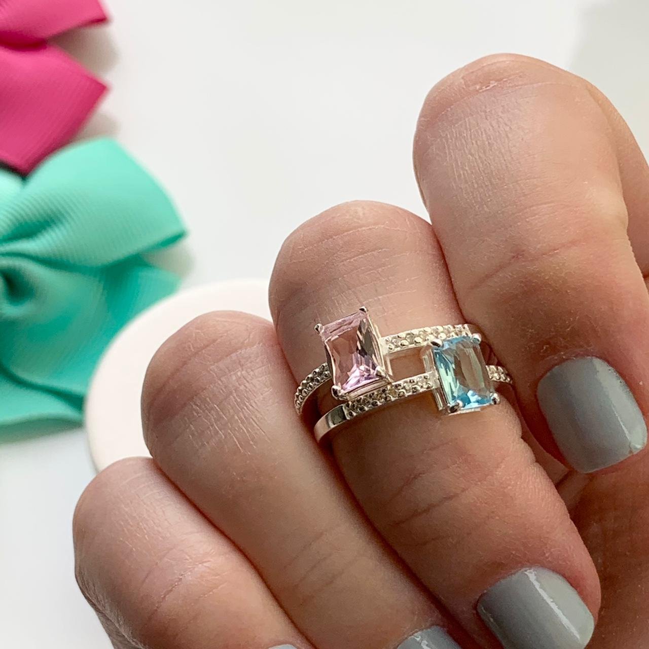 Anel Meia Aliança Solitário Retangular - Prata Anel Meia Aliança Solitário Retangular - Prata