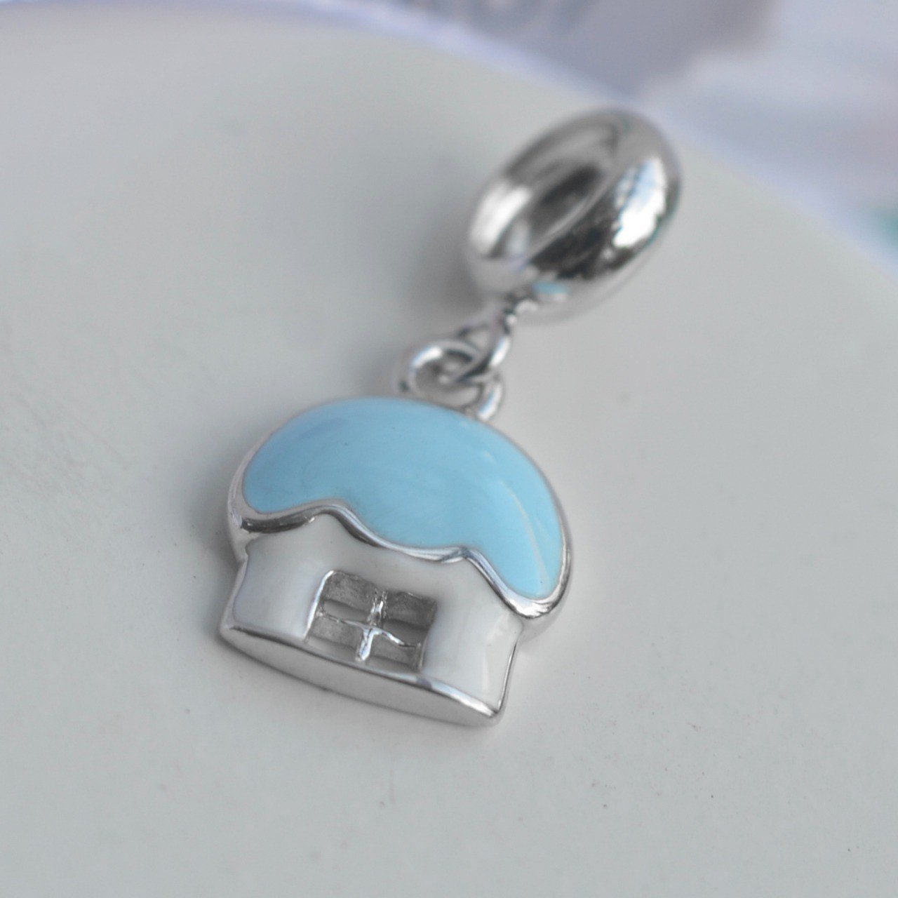 Berloque Cute Casinha Azul - Prata Berloque Cute Casinha Azul - Prata