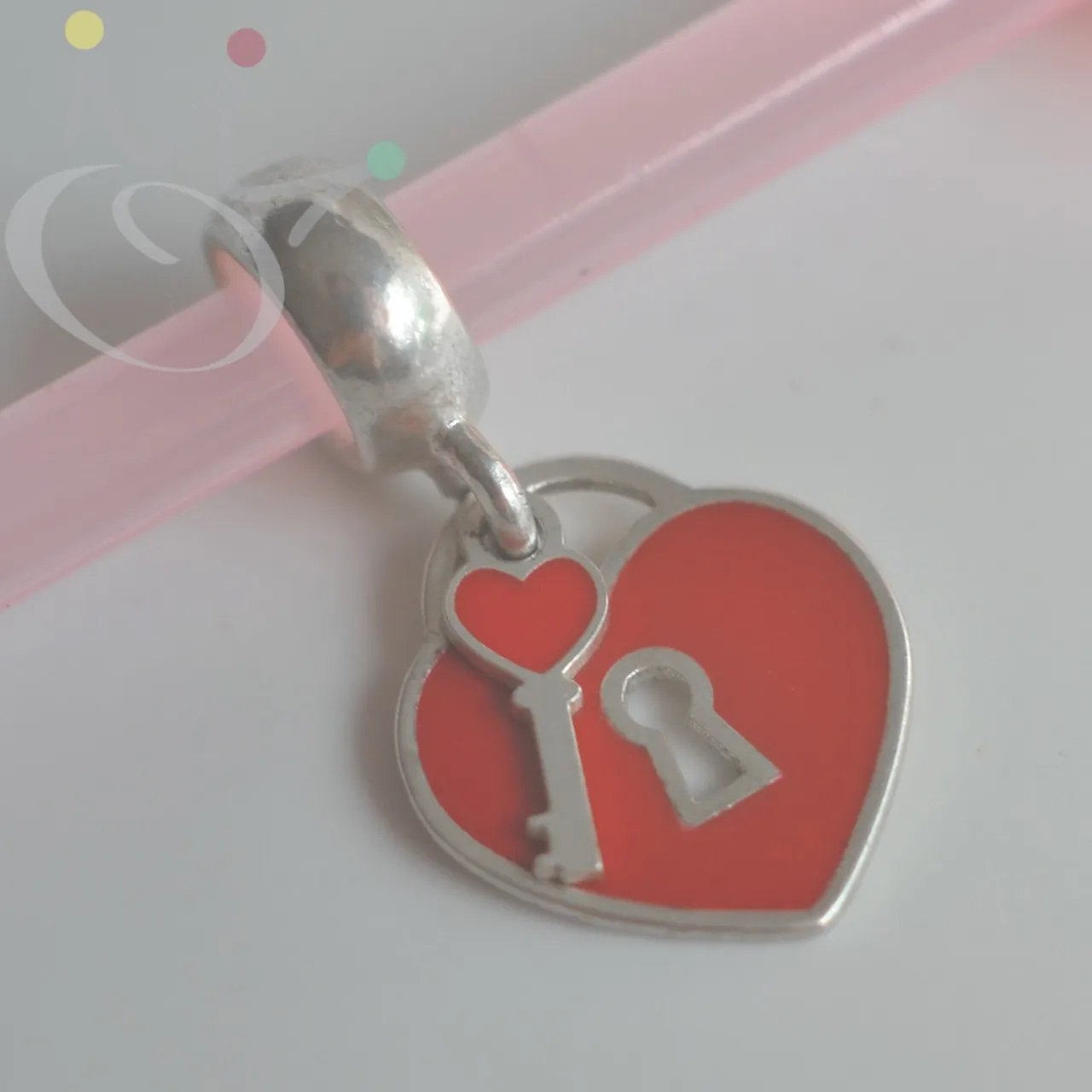 Berloque Corao Chave fechadura Cores - Prata