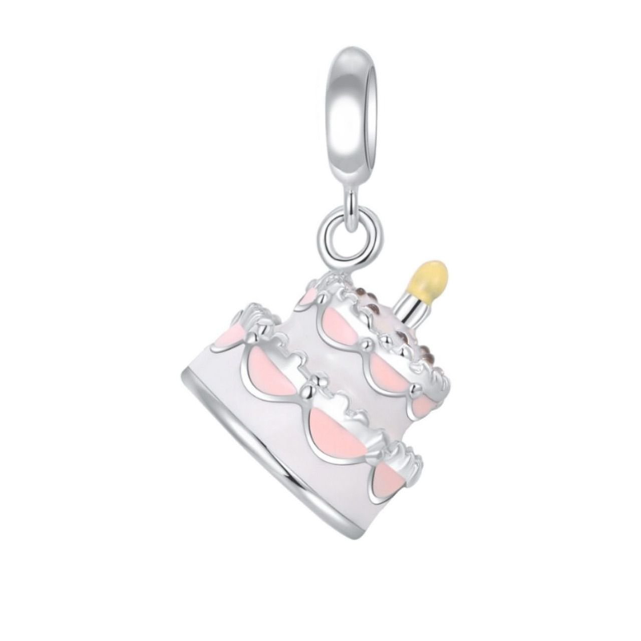 Berloque Cute Bolo Dois Andares Branco - Prata Berloque Cute Bolo Dois Andares Branco - Prata