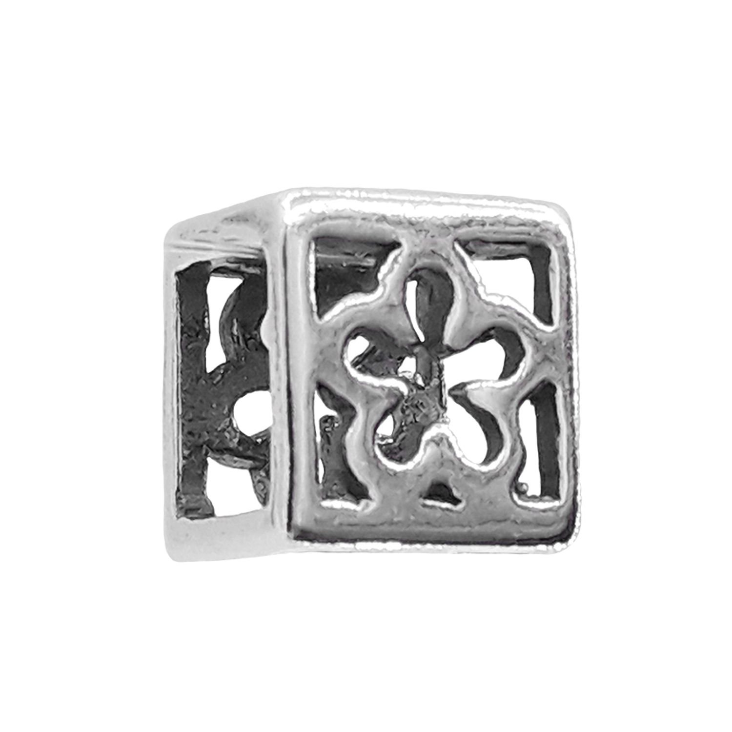 Berloque Separador Cubo Flores Vazadas - Prata Berloque Separador Cubo Flores Vazadas - Prata