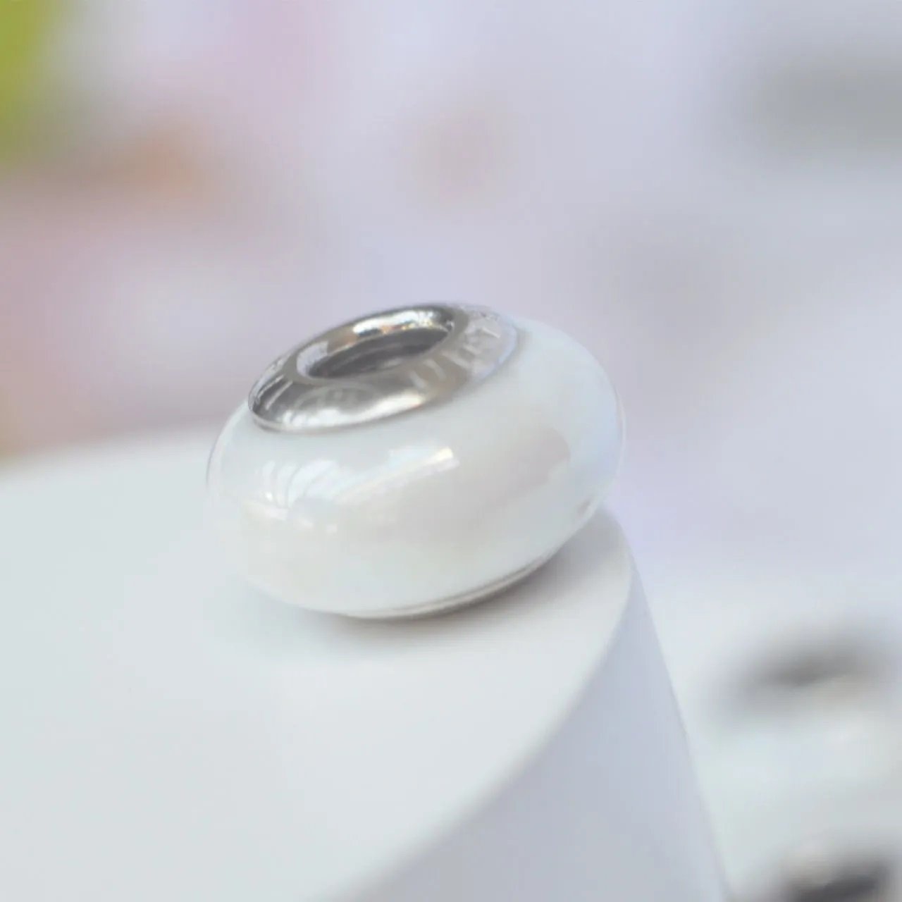 Berloque Separador Murano Perolado (Cores) - Prata Berloque Separador Murano Perolado (Cores) - Prata