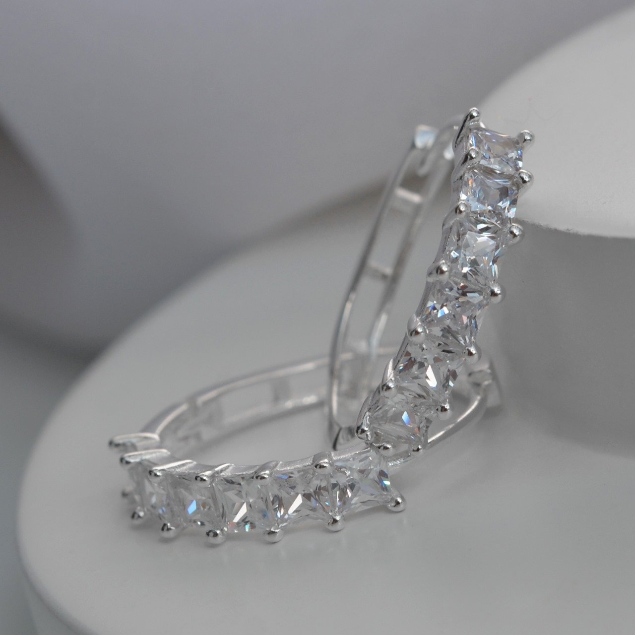 Brinco Argola Quadrados Cravejados - Prata Brinco Argola Quadrados Cravejados - Prata