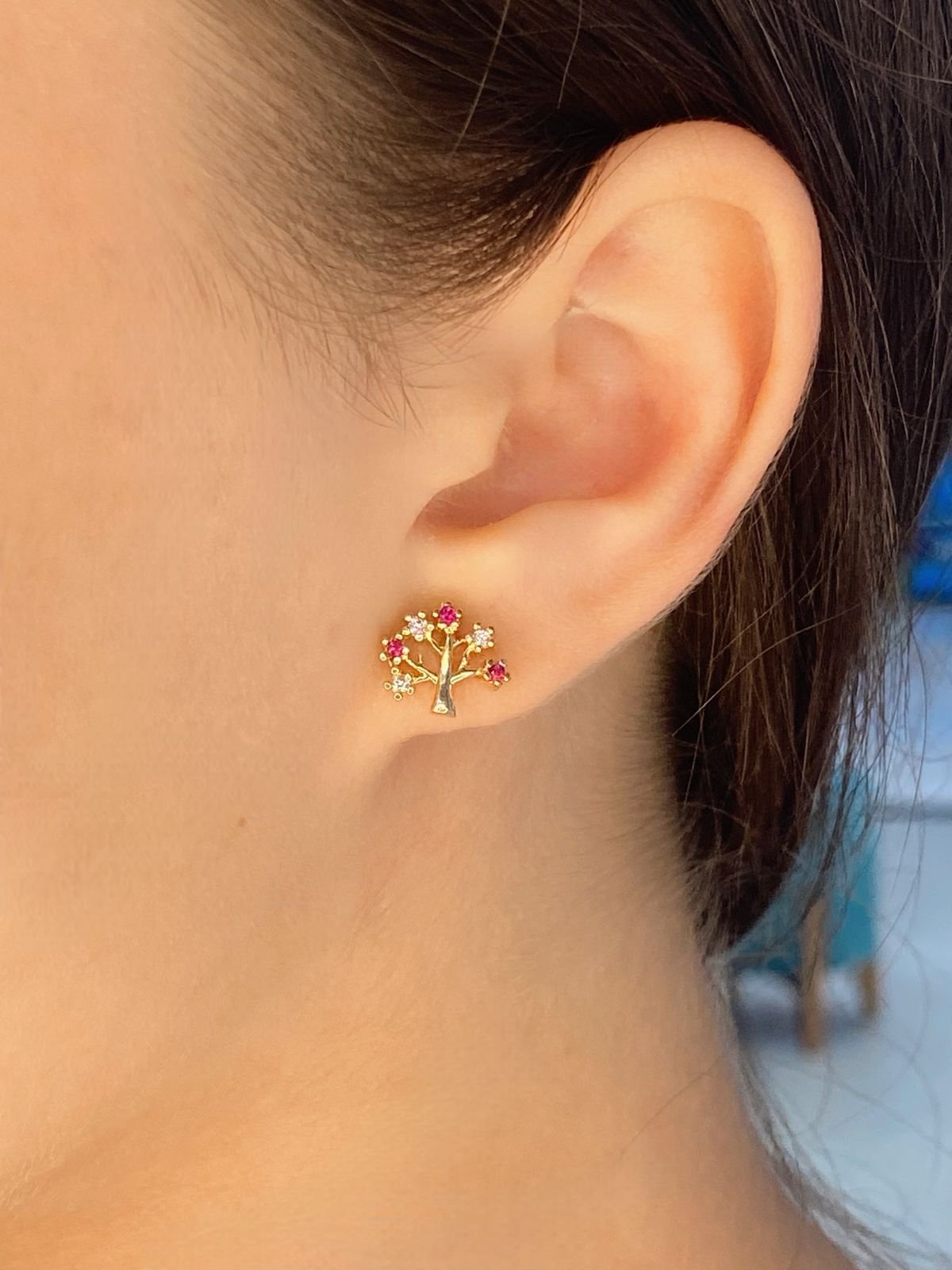 Brinco Árvore Sakura Fechada Cheia - Semijoia Brinco Árvore Sakura Fechada Cheia - Semijoia