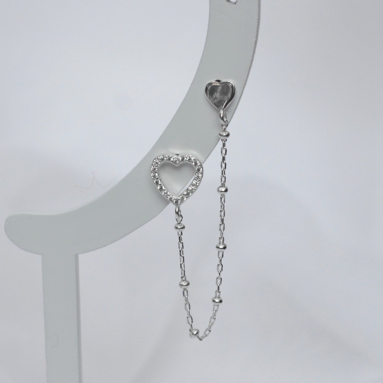 Brinco Earchain Coraes na Corrente de Bolinhas- Prata